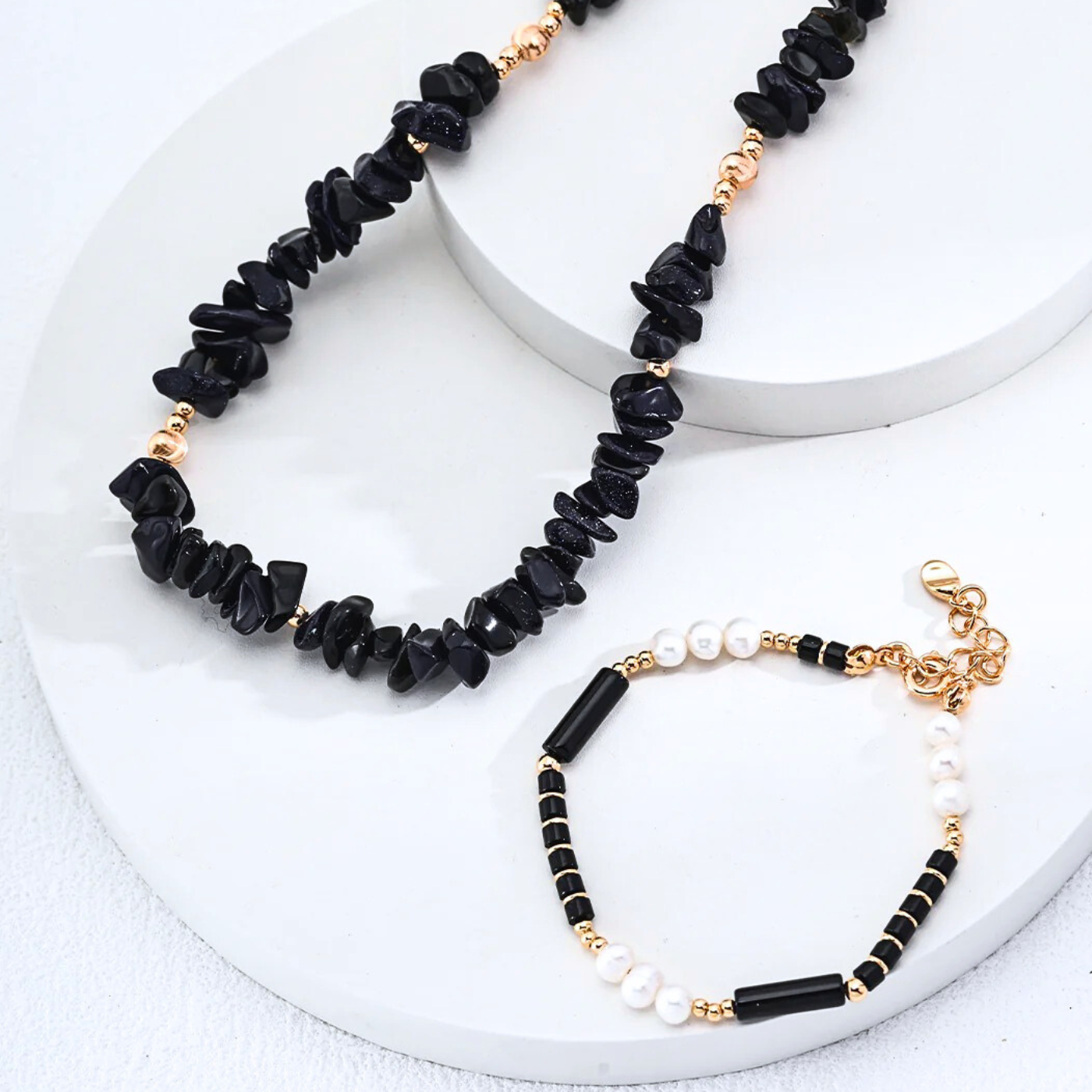 Midnight Elegance S925 Blue Sandstone & Pearl Necklace