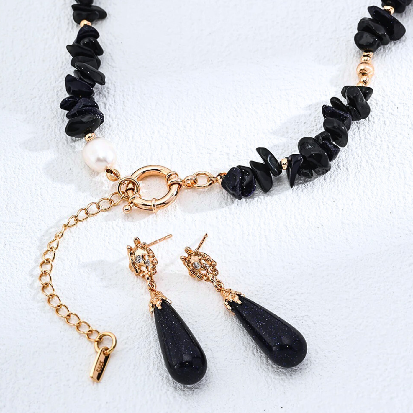 Midnight Elegance S925 Blue Sandstone & Pearl Necklace