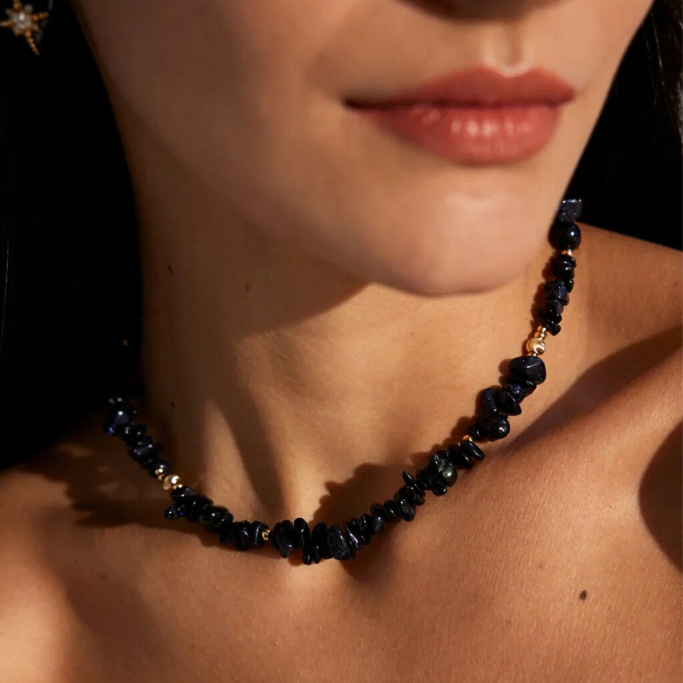 Midnight Elegance S925 Blue Sandstone & Pearl Necklace