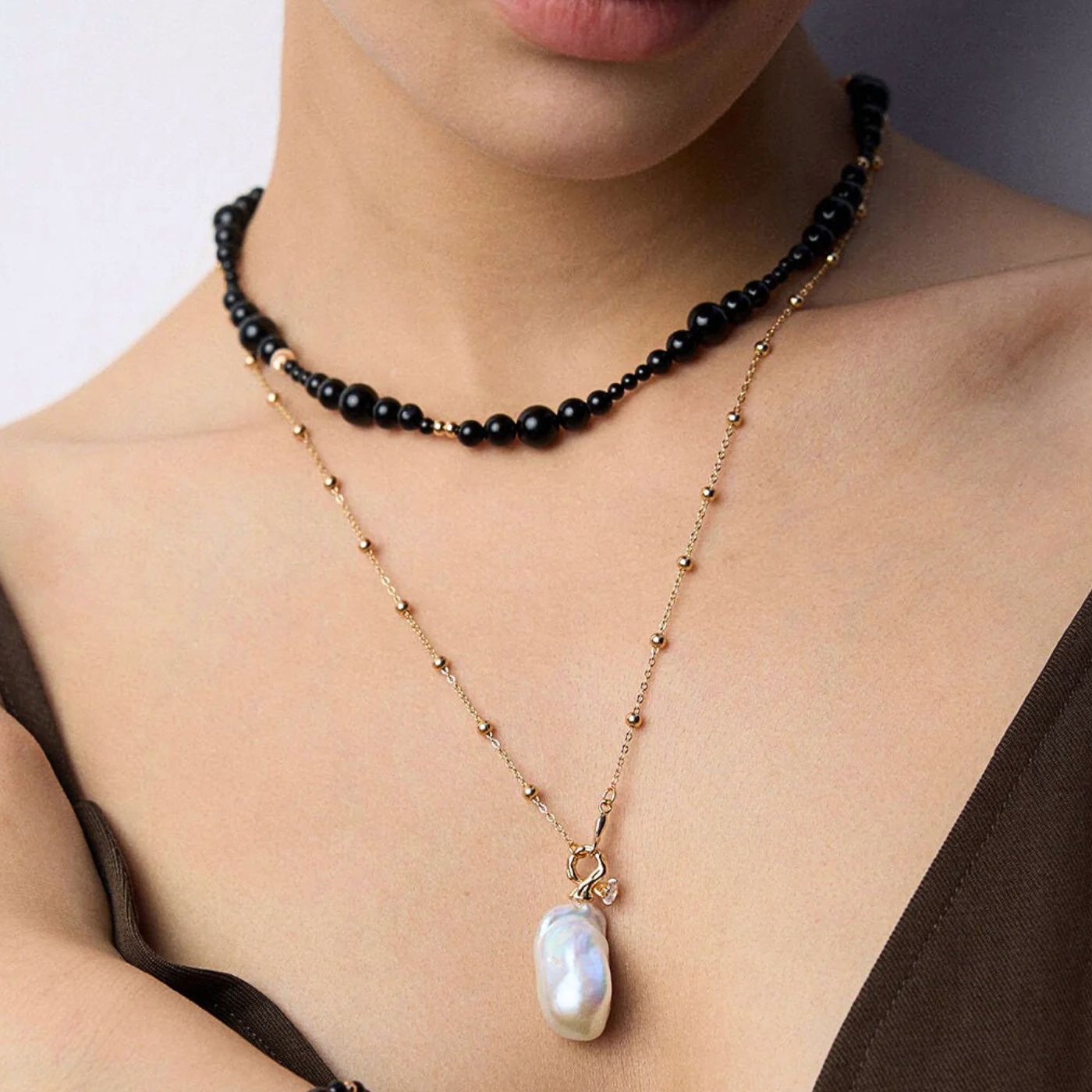 Vintage Gold Baroque Pearl Necklace S925 Sterling Silver Adjustable Chain