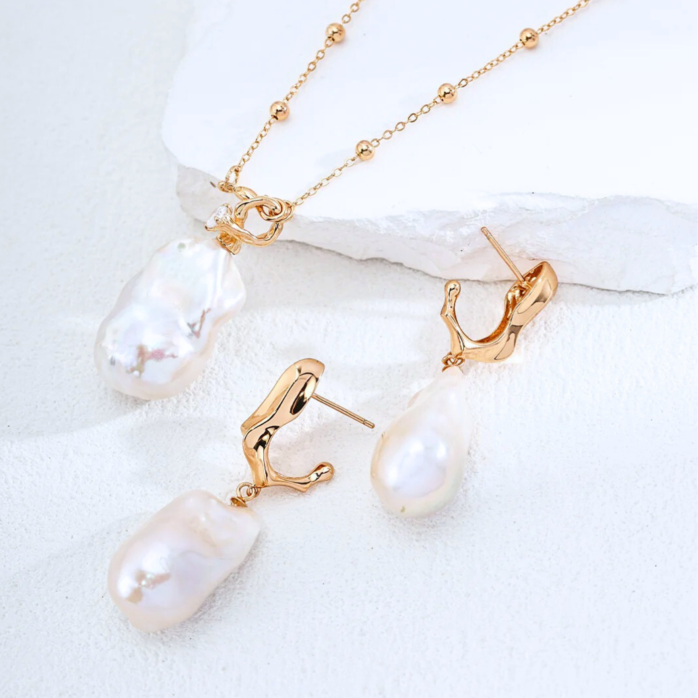 Vintage Gold Baroque Pearl Necklace S925 Sterling Silver Adjustable Chain