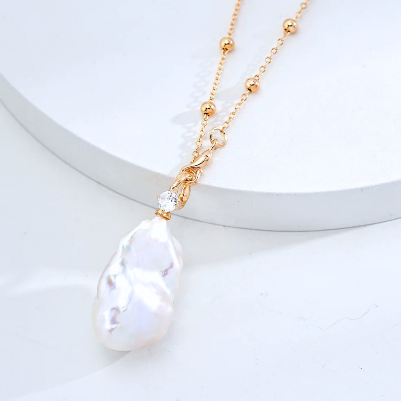 Vintage Gold Baroque Pearl Necklace S925 Sterling Silver Adjustable Chain
