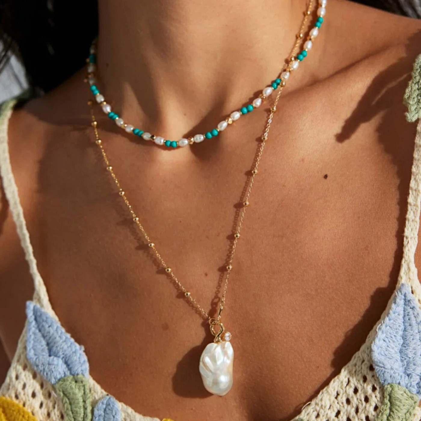 Vintage Gold Baroque Pearl Necklace S925 Sterling Silver Adjustable Chain