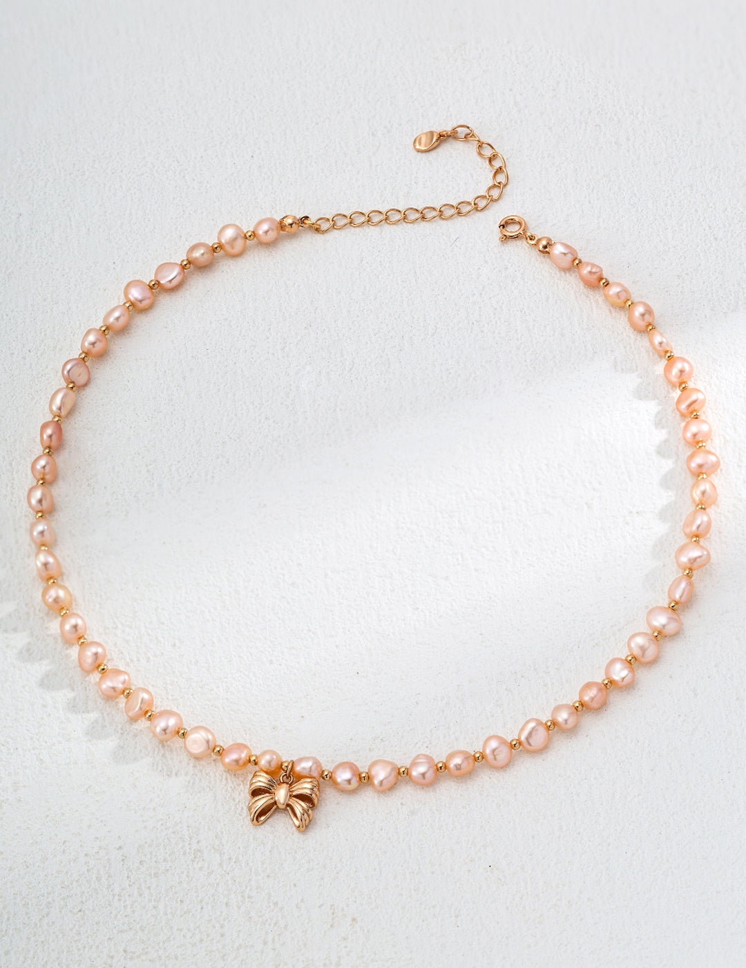 Blush Bow Freshwater Pearl Necklace – S925 Sterling Silver in Vintage Gold - Beloved Moments Jewels