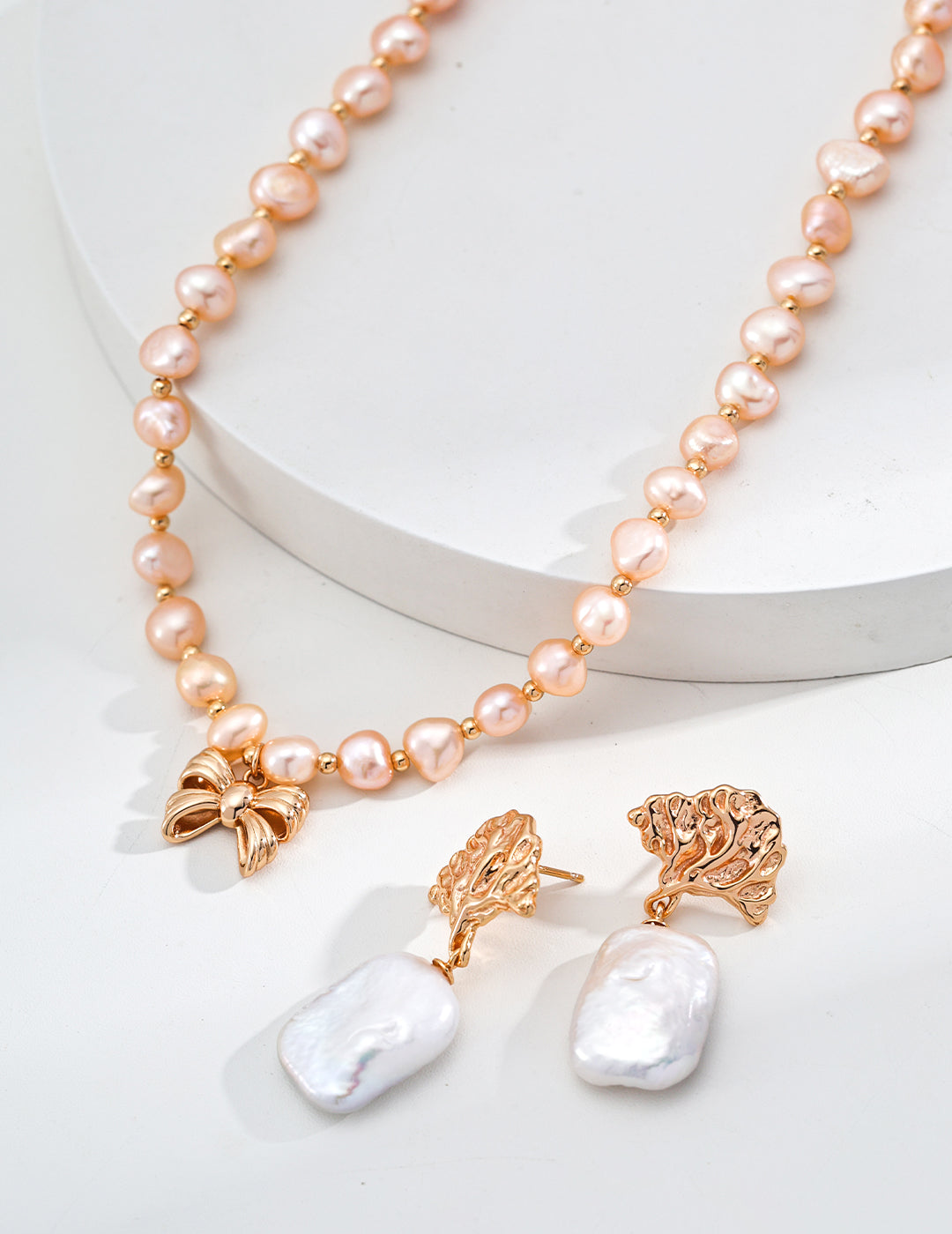 Blush Bow Freshwater Pearl Necklace – S925 Sterling Silver in Vintage Gold - Beloved Moments Jewels