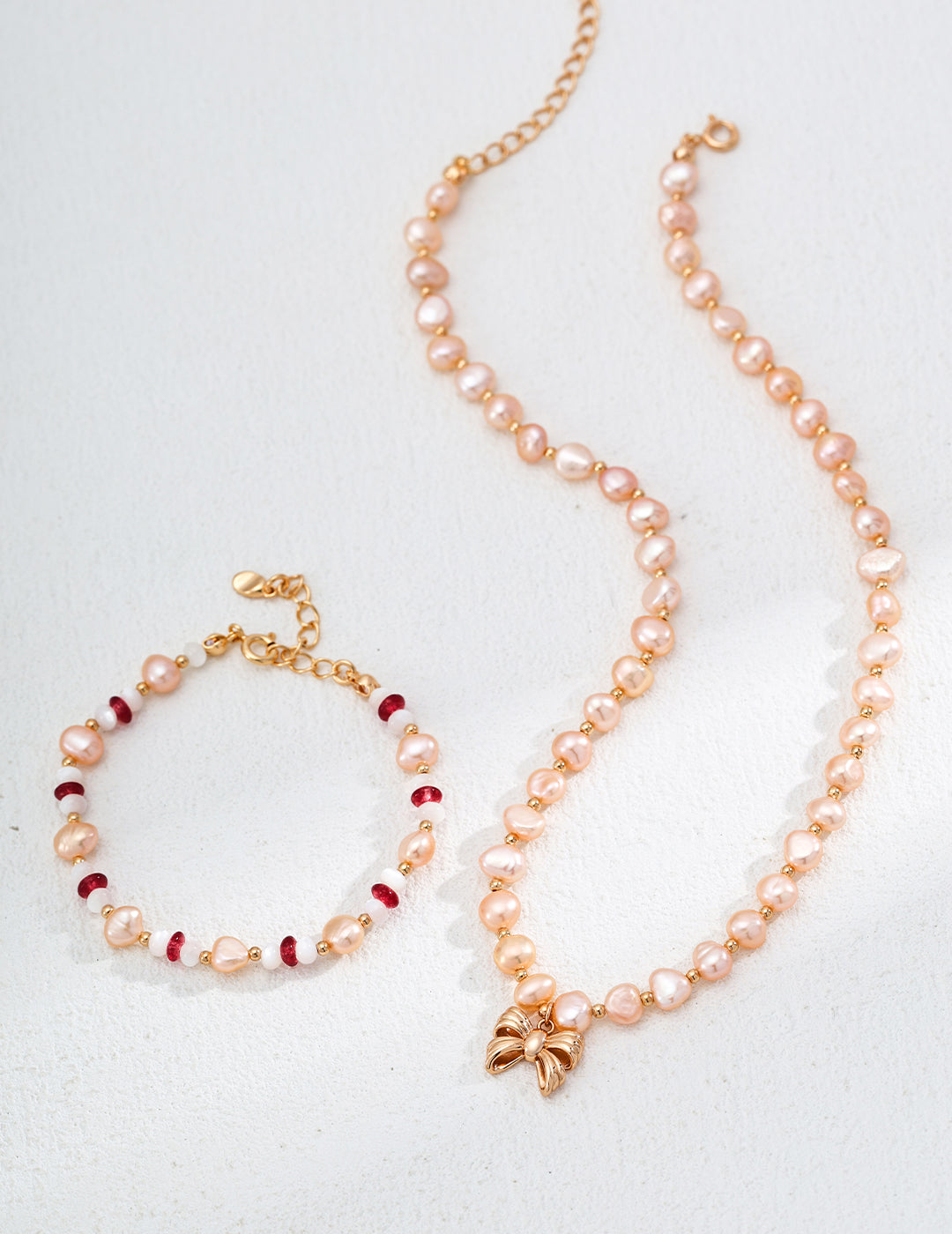 Blush Bow Freshwater Pearl Necklace – S925 Sterling Silver in Vintage Gold - Beloved Moments Jewels