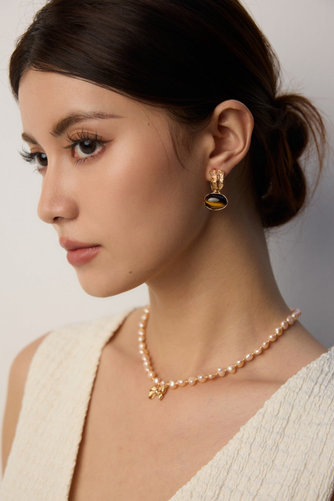 Blush Bow Freshwater Pearl Necklace – S925 Sterling Silver in Vintage Gold - Beloved Moments Jewels