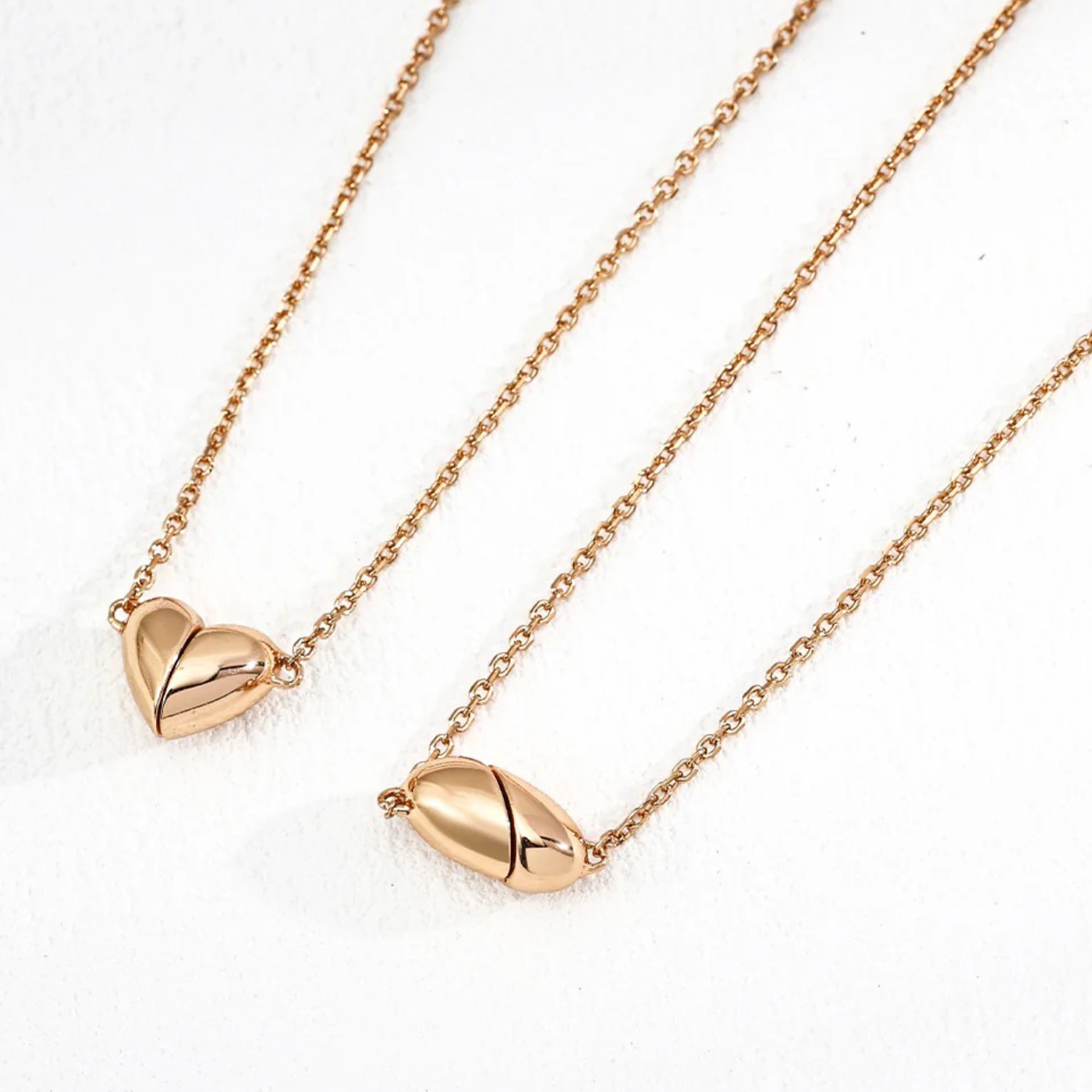 Magnetic Convertible Heart & Bean Necklace – S925 Sterling Silver in Vintage Gold