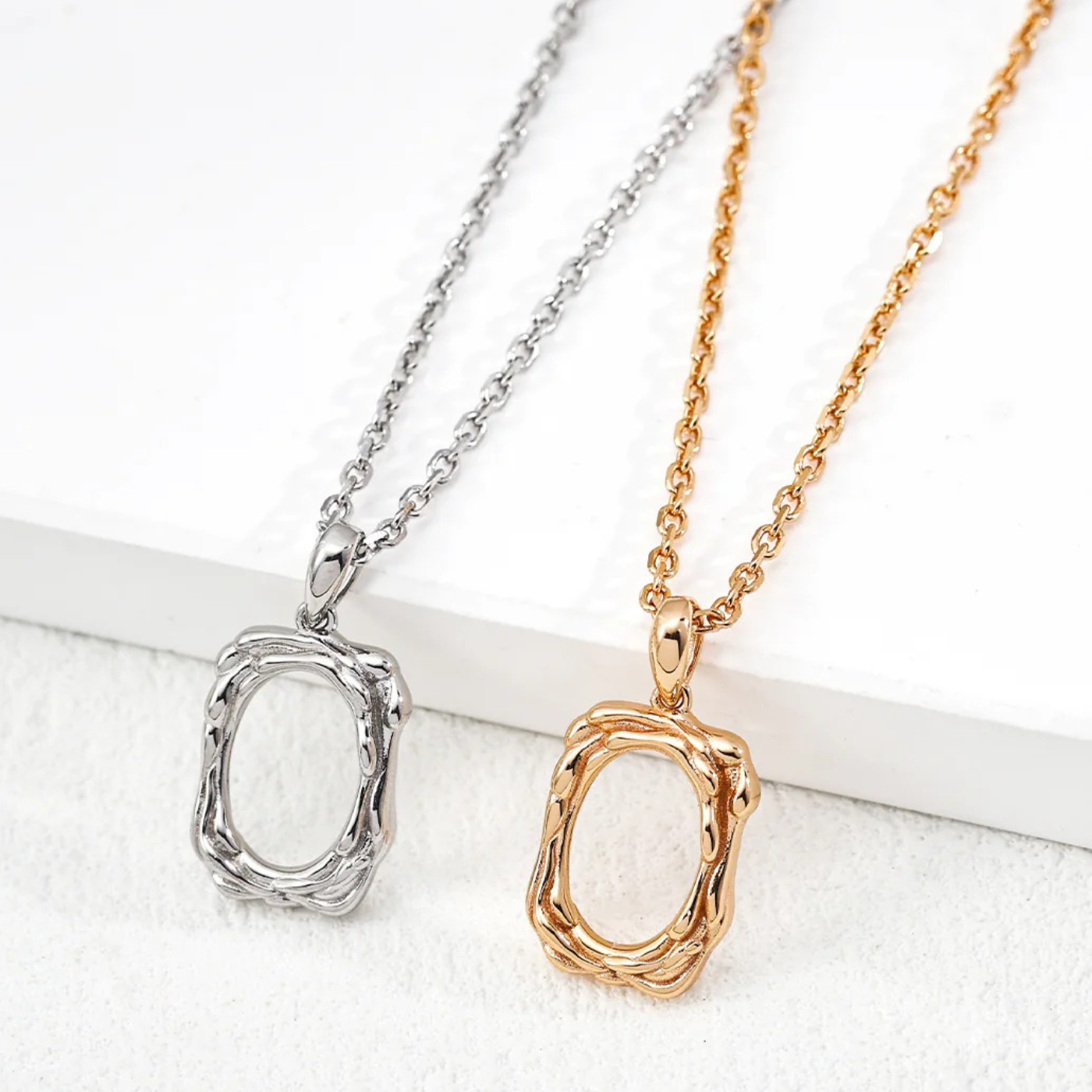 Organic Frame Pendant Necklace – S925 Sterling Silver