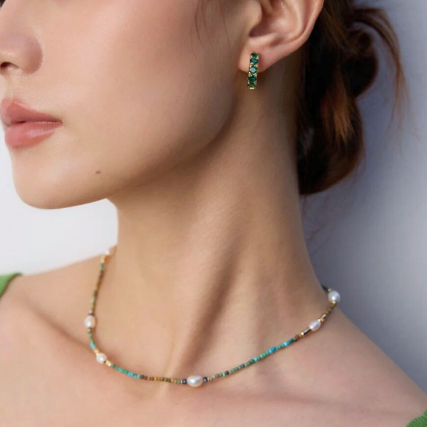 Turquoise, Lapis & Pearl Necklace — S925, Vintage Gold or White Gold (Adjustable)