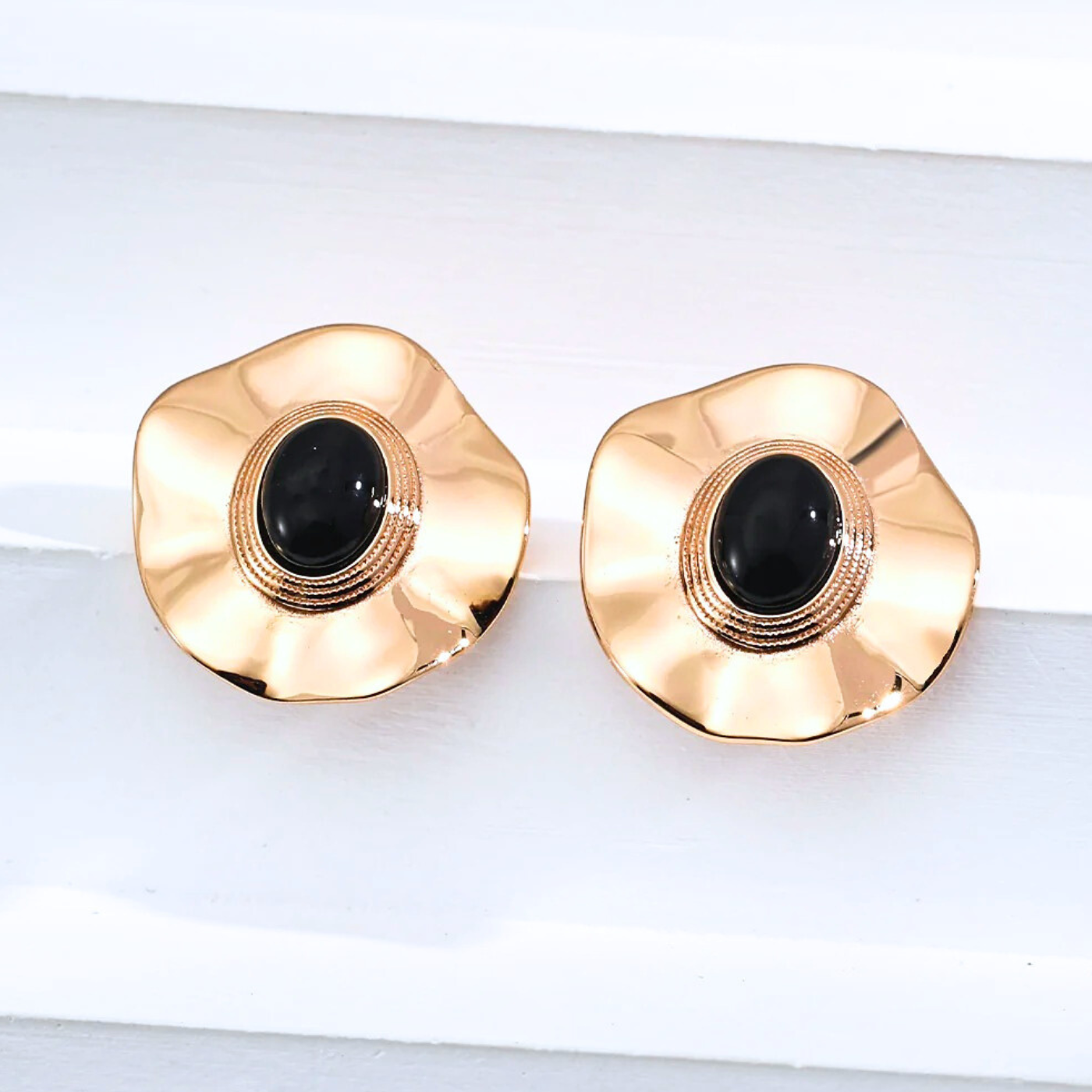 Noir Vintage Gold Onyx Earrings – 925 Silver