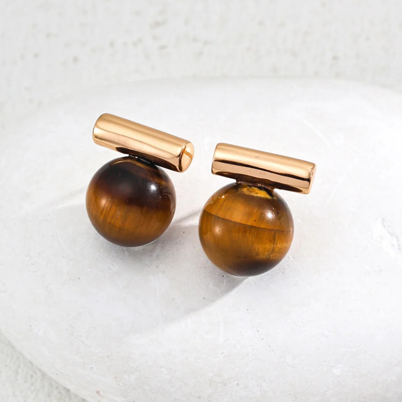 Tiger Eye & Onyx Sphere Stud Earrings – S925 Sterling Silver