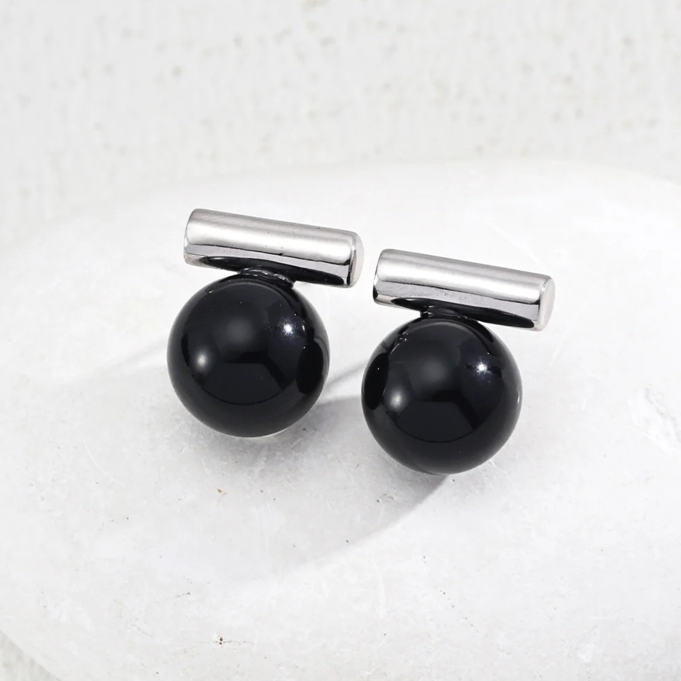 Tiger Eye & Onyx Sphere Stud Earrings – S925 Sterling Silver