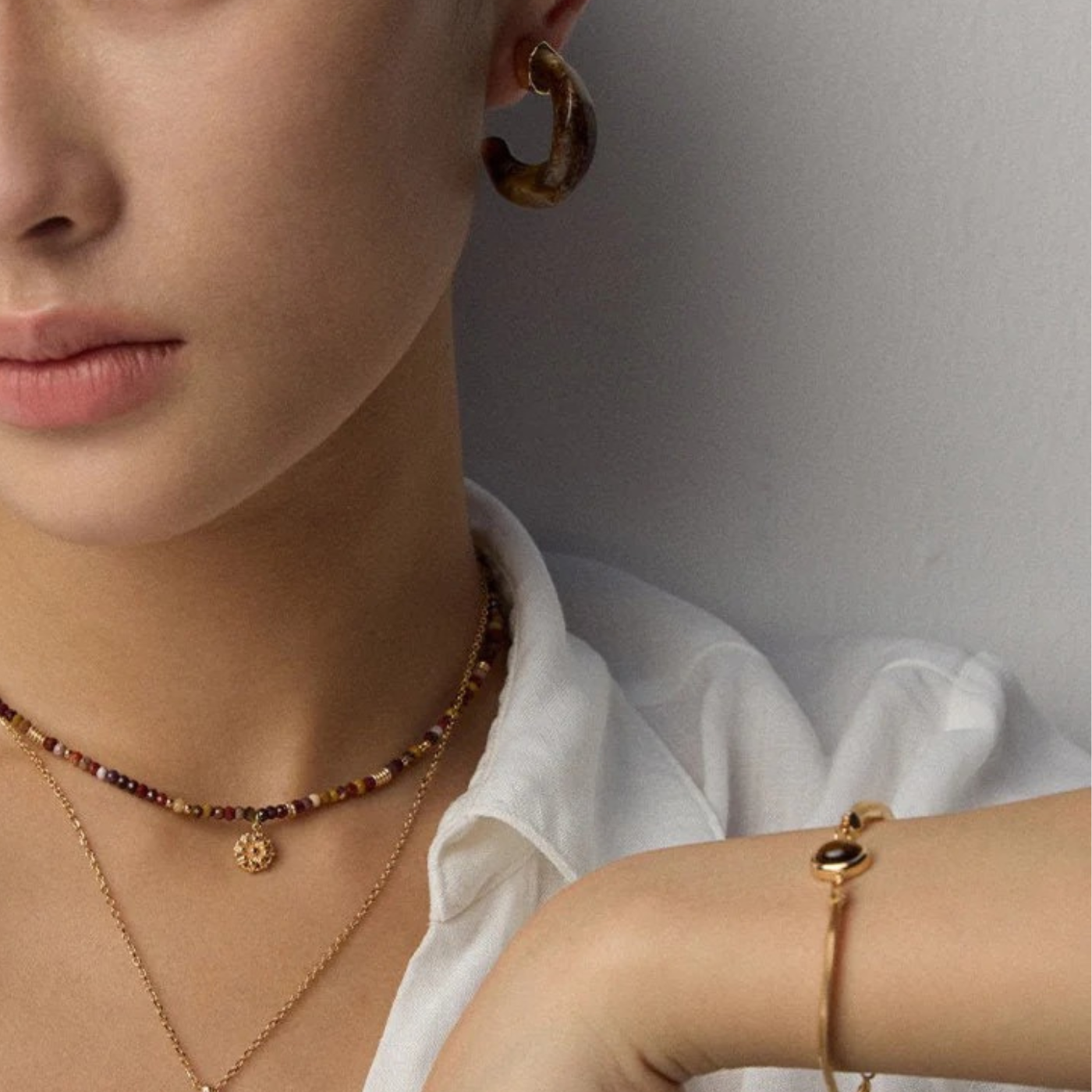 Resin Hoop Earrings in Agate & Coral Tones - S925 Sterling Silver