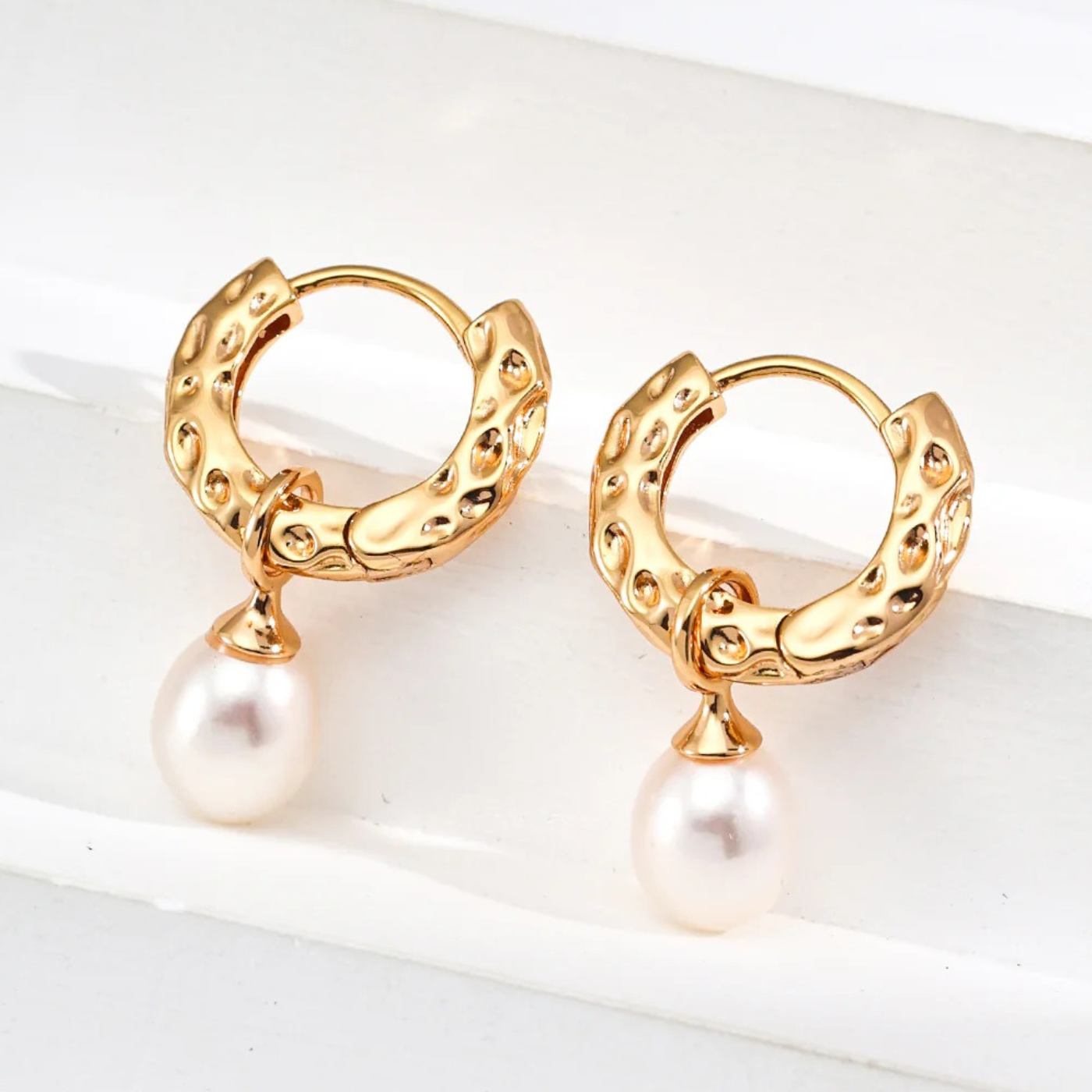 Baroque Pearl Drop Hoop Earrings - S925 Silver