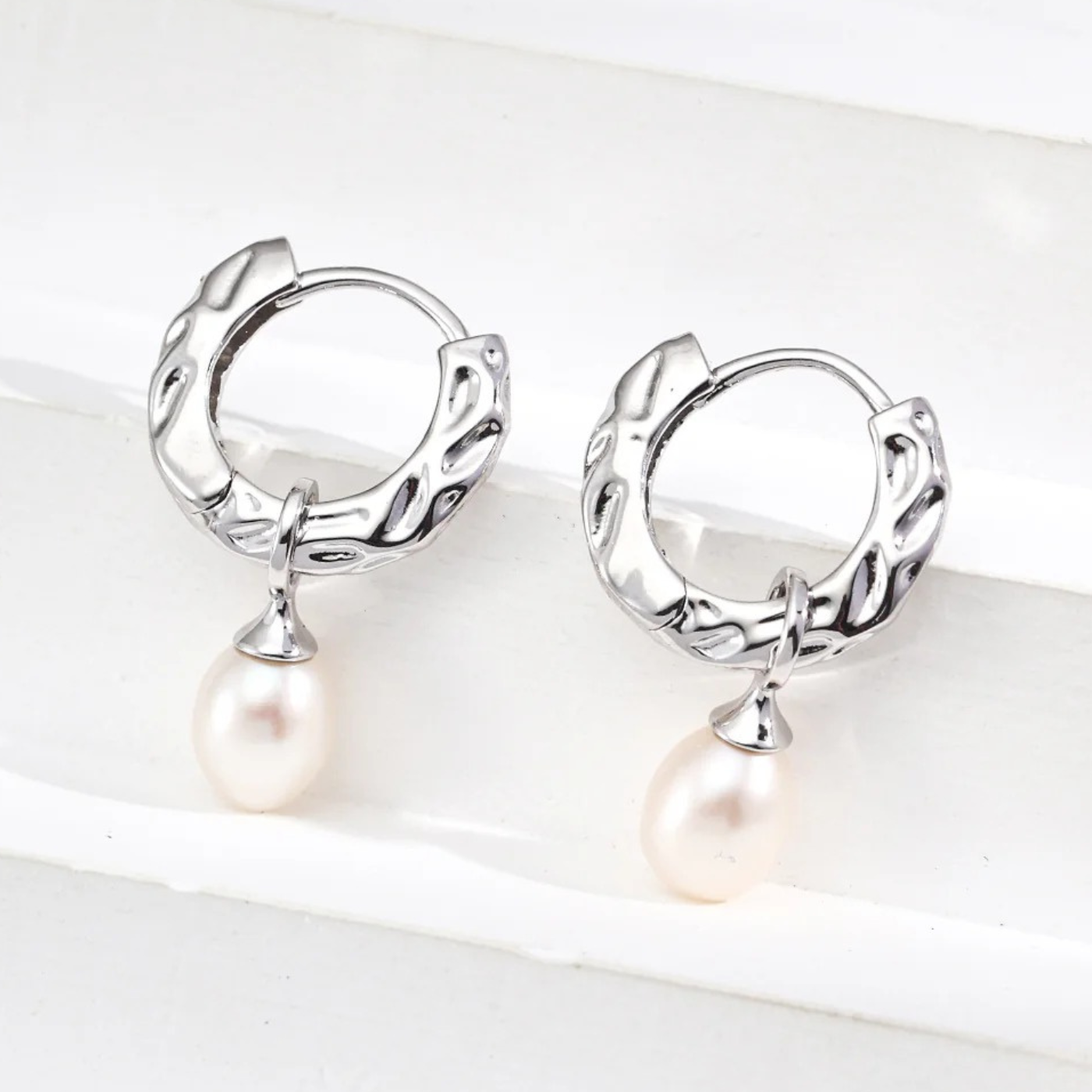 Baroque Pearl Drop Hoop Earrings - S925 Silver