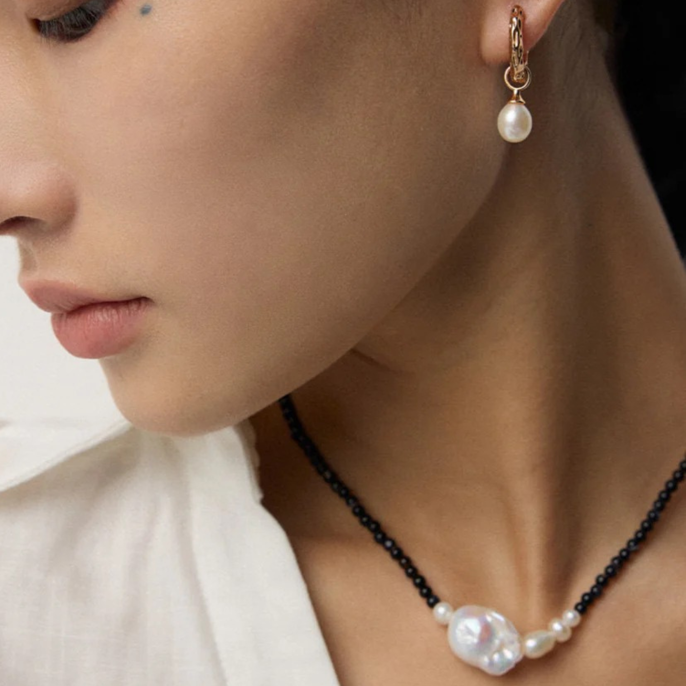 Baroque Pearl Drop Hoop Earrings - S925 Silver