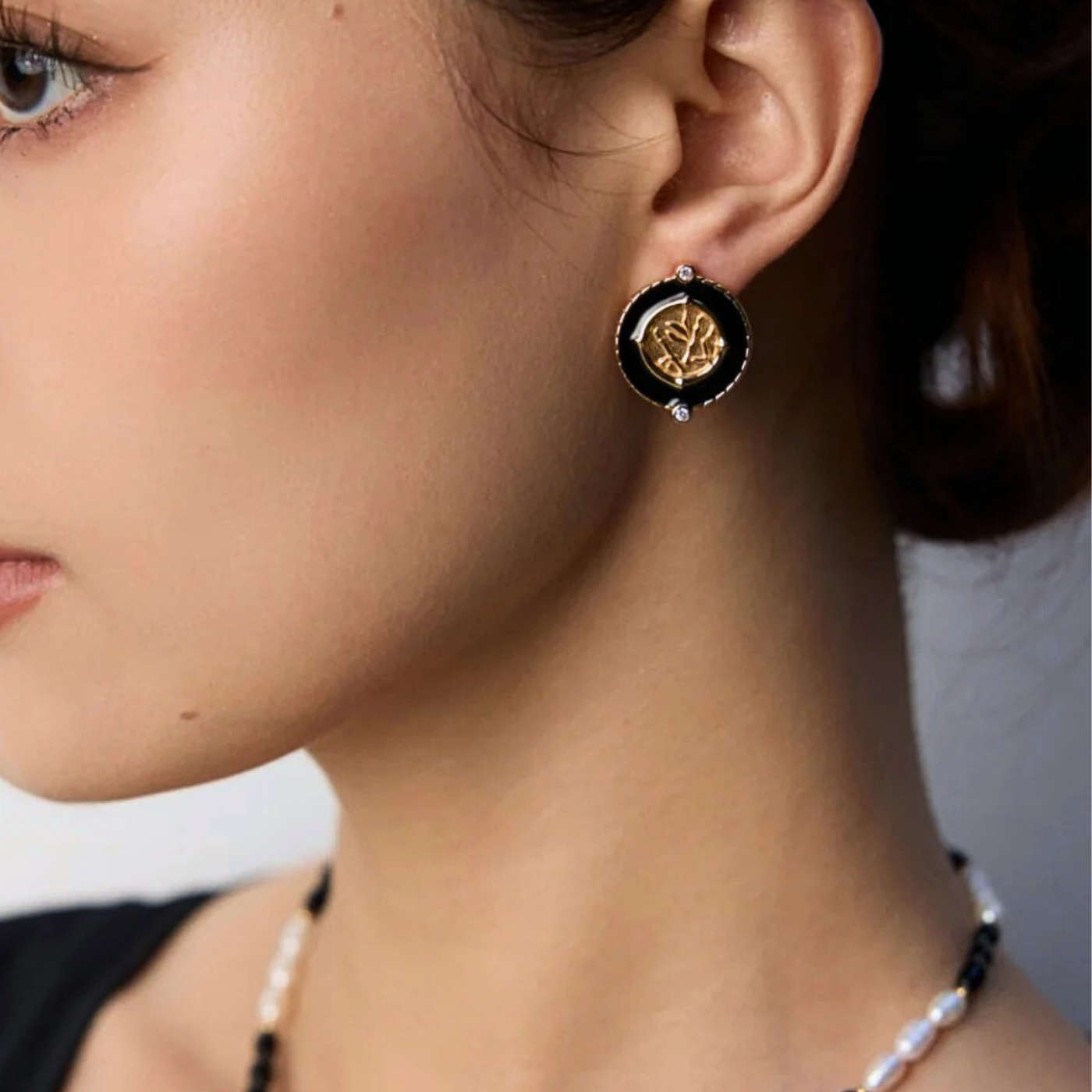 Vintage Coin Enamel Earrings — 925 Sterling Silver, Vintage Gold/ White Gold