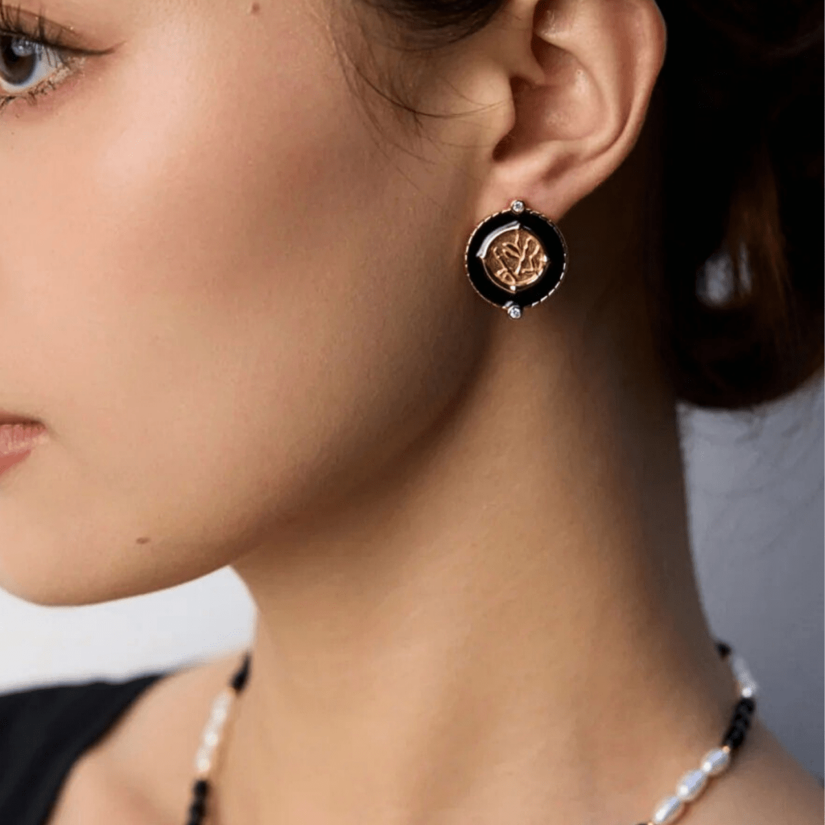 Vintage Coin Enamel Earrings — 925 Sterling Silver, 18K Vintage Gold/ White Gold Plated - Beloved Moments Jewels & Co. Inc.