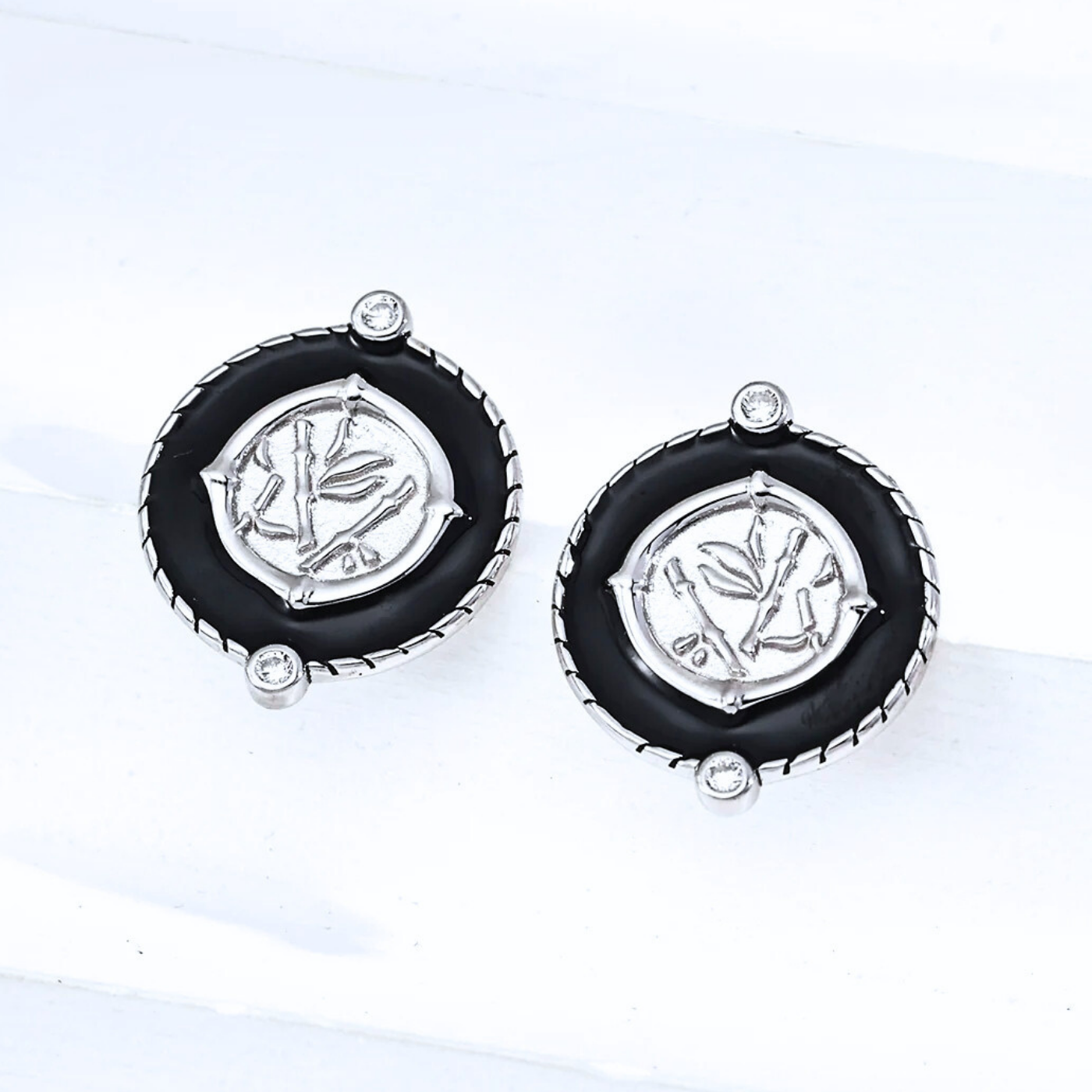 Vintage Coin Enamel Earrings — 925 Sterling Silver, Vintage Gold/ White Gold