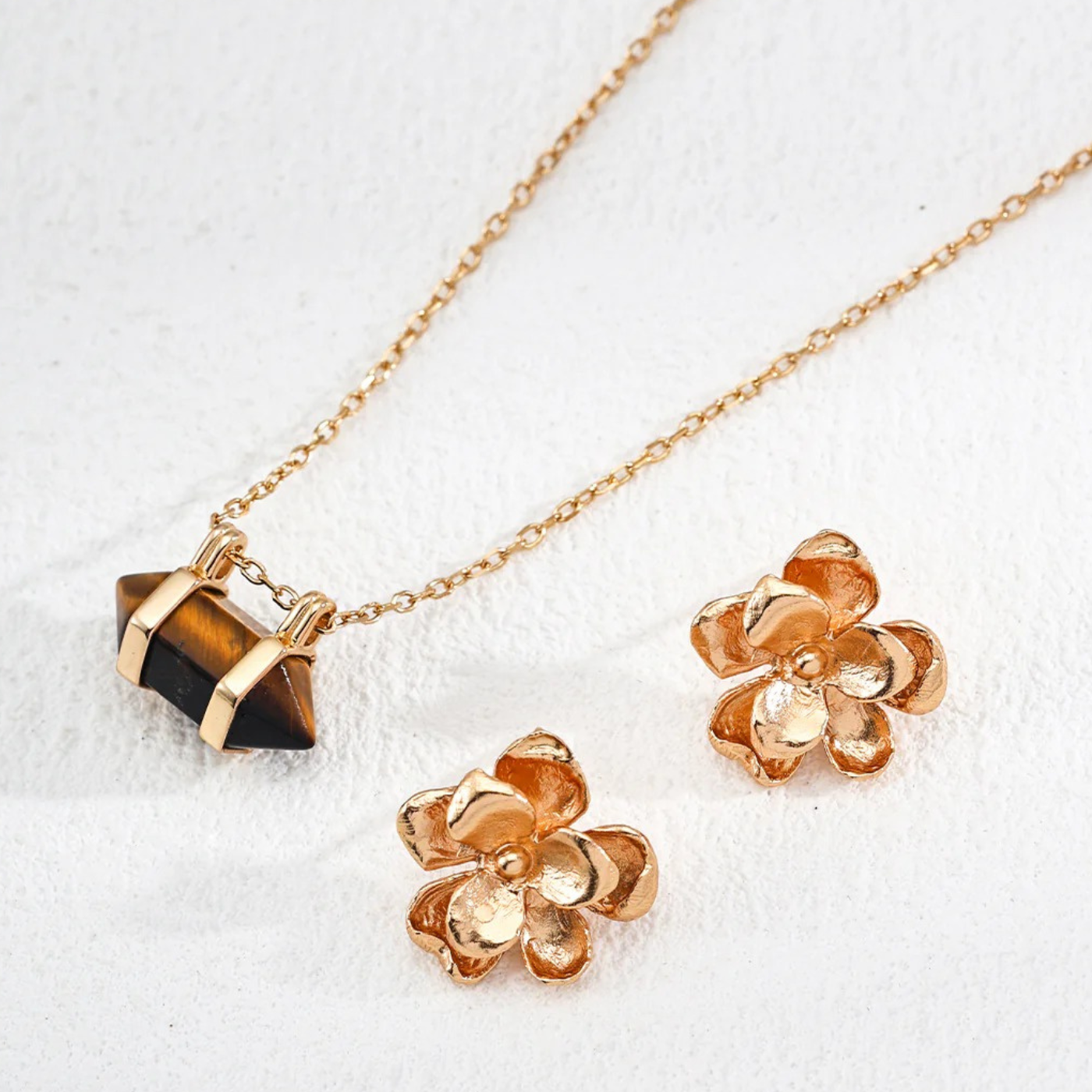 Floral Stud Earrings - S925 Vintage Gold