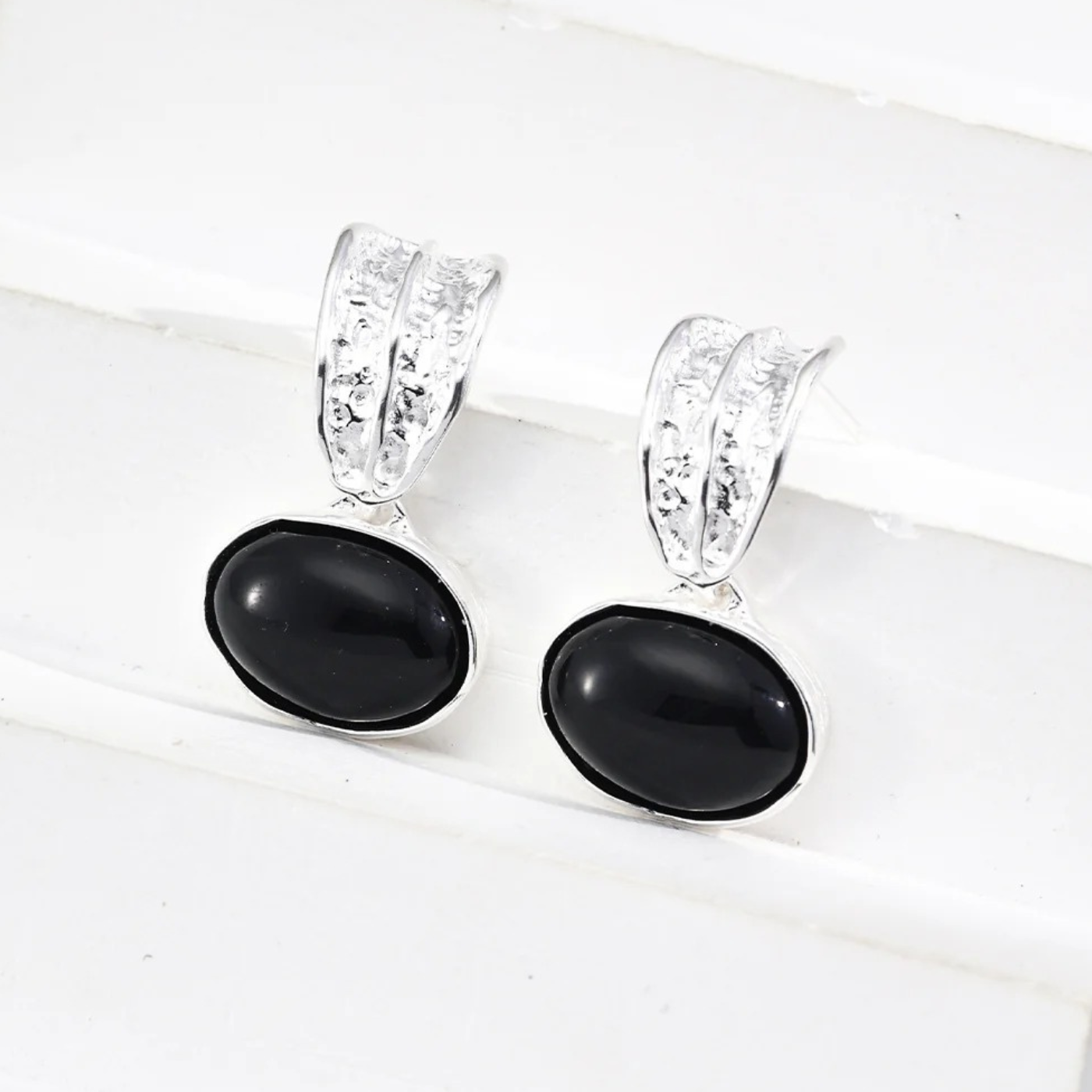 Tiger Eye & Onyx Textured Drop Earrings – S925 Sterling Silver