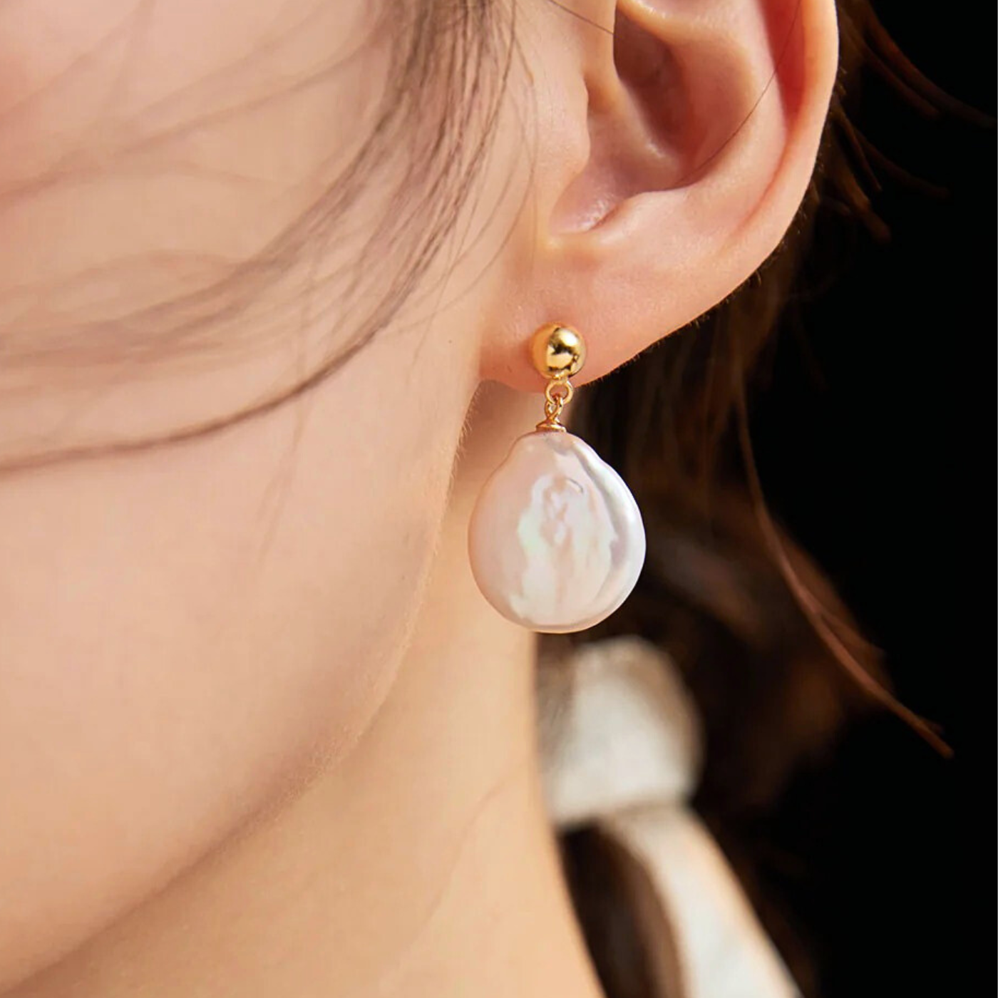 Baroque Coin Pearl Drop Studs – Vintage Gold