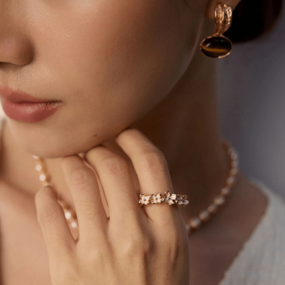 Blossom Enamel Flower Ring – S925 Sterling Silver in Vintage Gold & White Gold - Beloved Moments Jewels & Co. Inc.