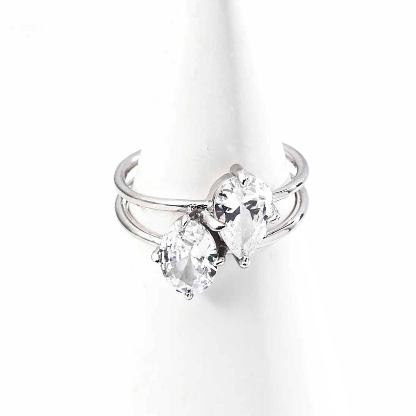 S925 Twin Gemstone Ring – Vintage Gold / White Gold