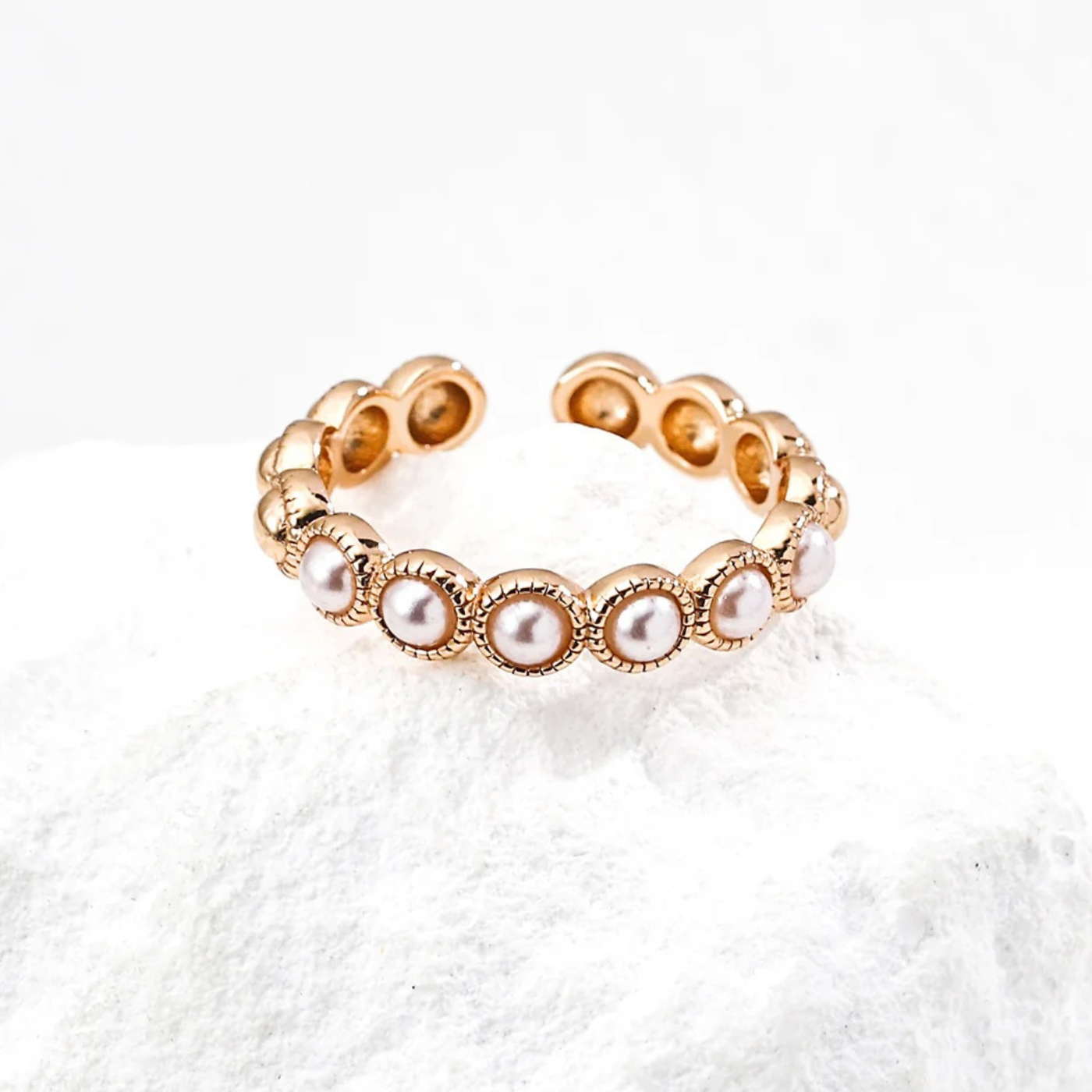 Minimalist Faux Pearl Ring - S925 Sterling Silver Adjustable