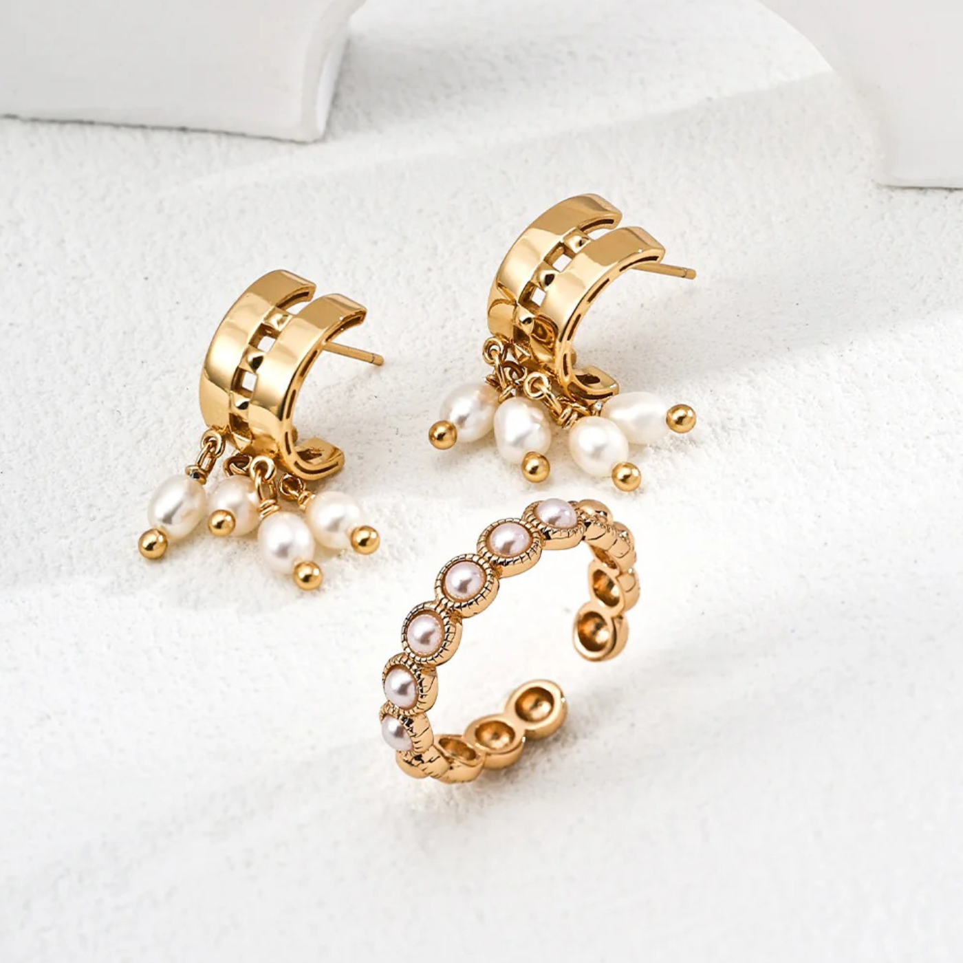 Minimalist Faux Pearl Ring - S925 Sterling Silver Adjustable