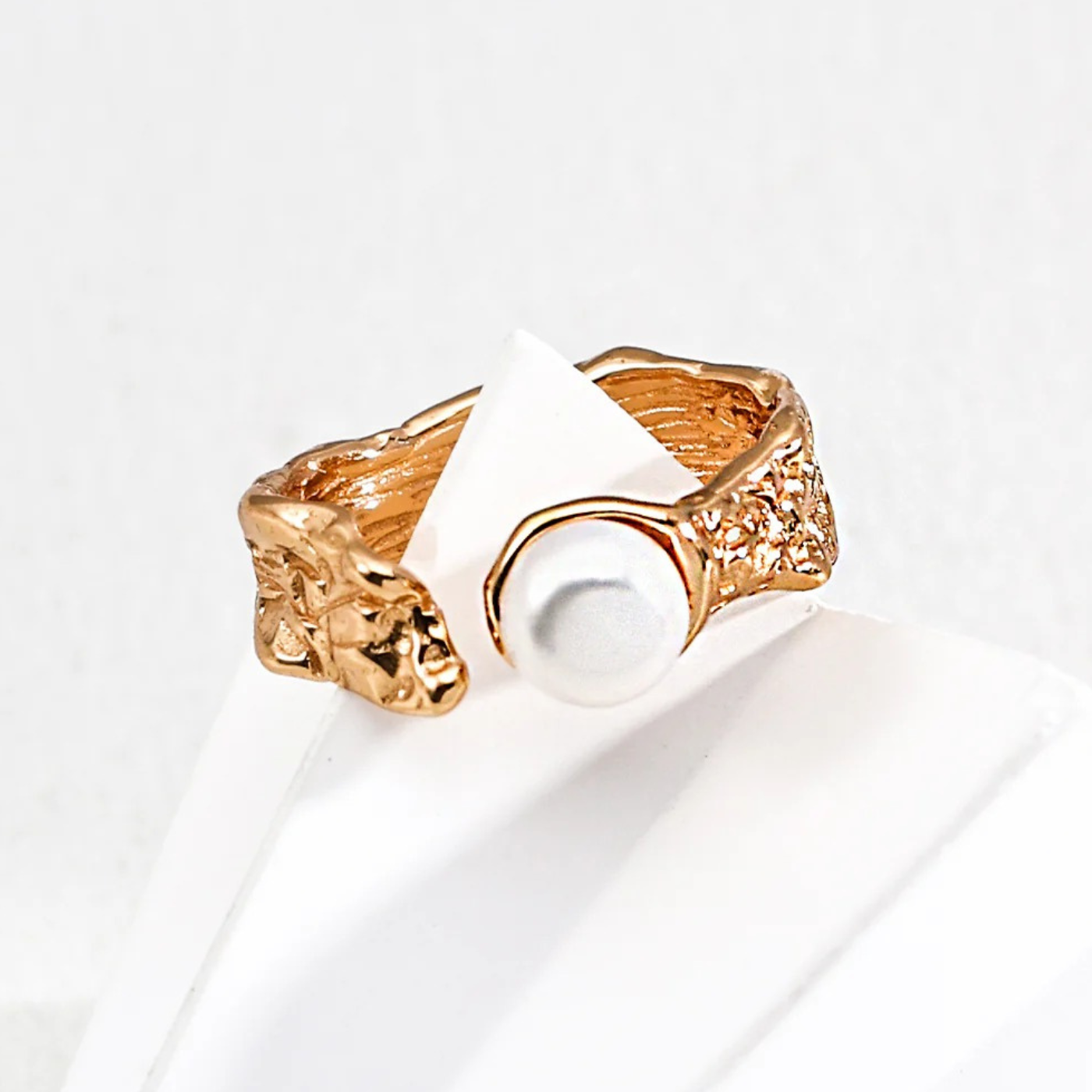 Withered Nest Open Pearl Ring – S925 Sterling Silver in Vintage Gold & White Gold