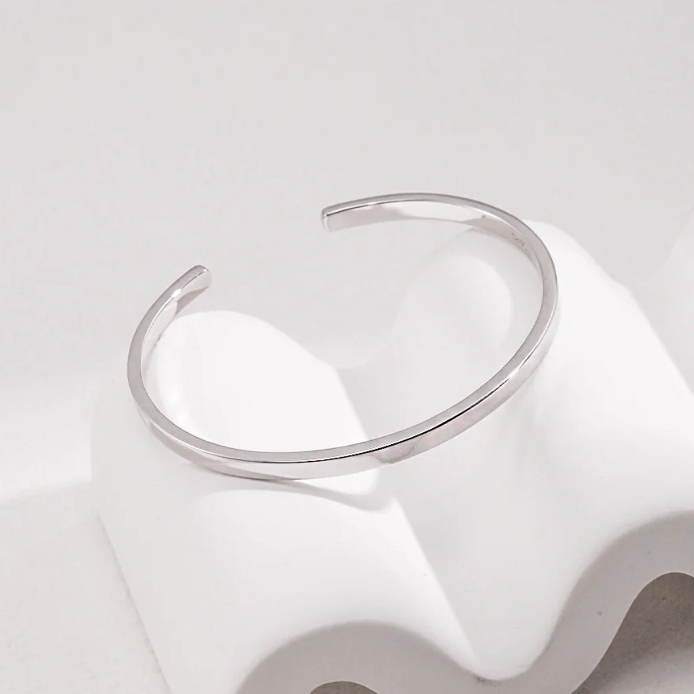 Polished Cuff Bracelet - S925 Sterling Silver Adjustable