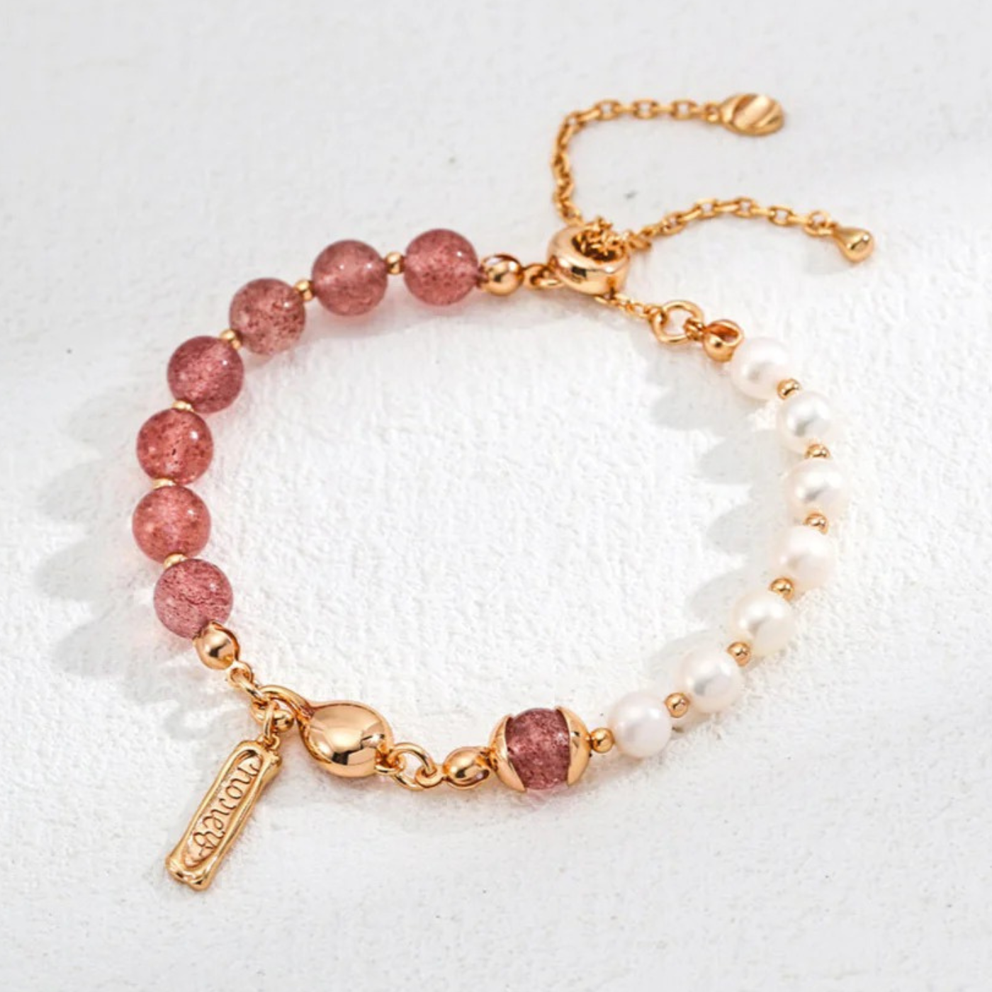 Gemstone & Pearl Adjustable Bracelet – S925 Sterling Silver Two-Tone Design