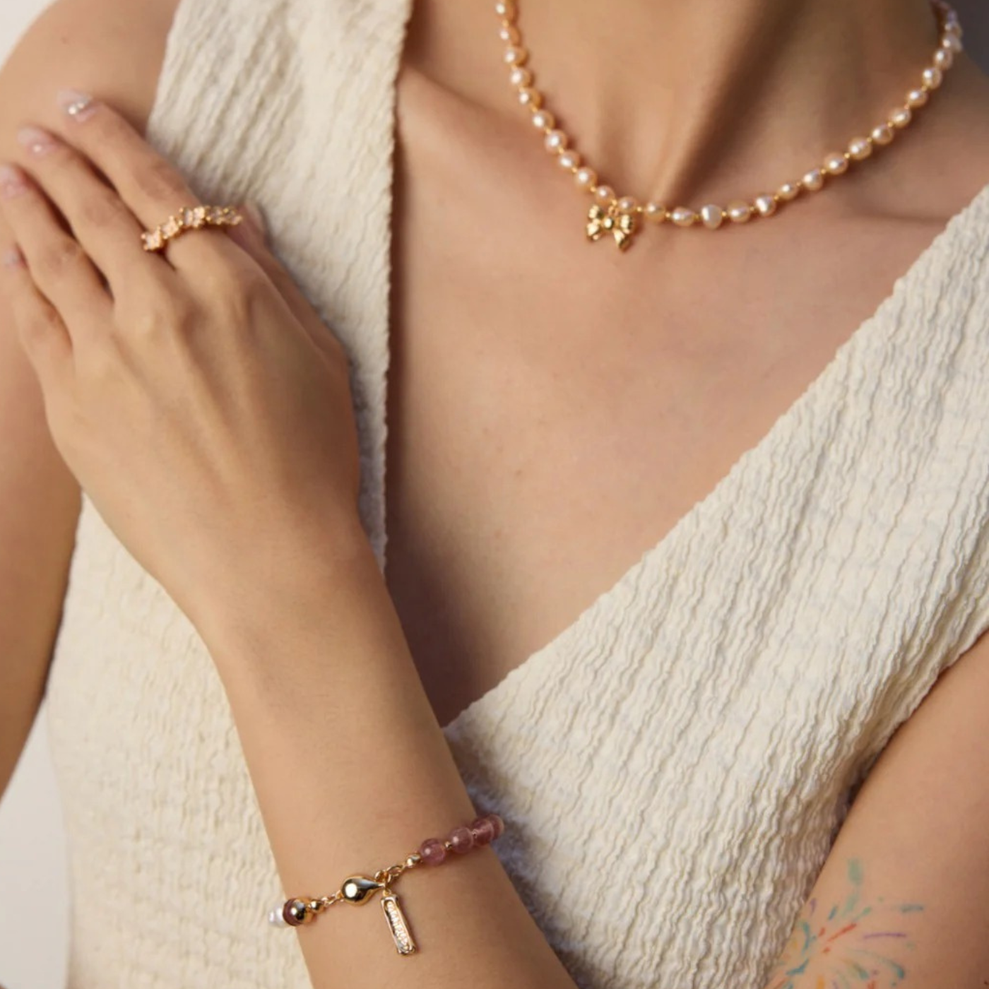 Gemstone & Pearl Adjustable Bracelet – S925 Sterling Silver Two-Tone Design