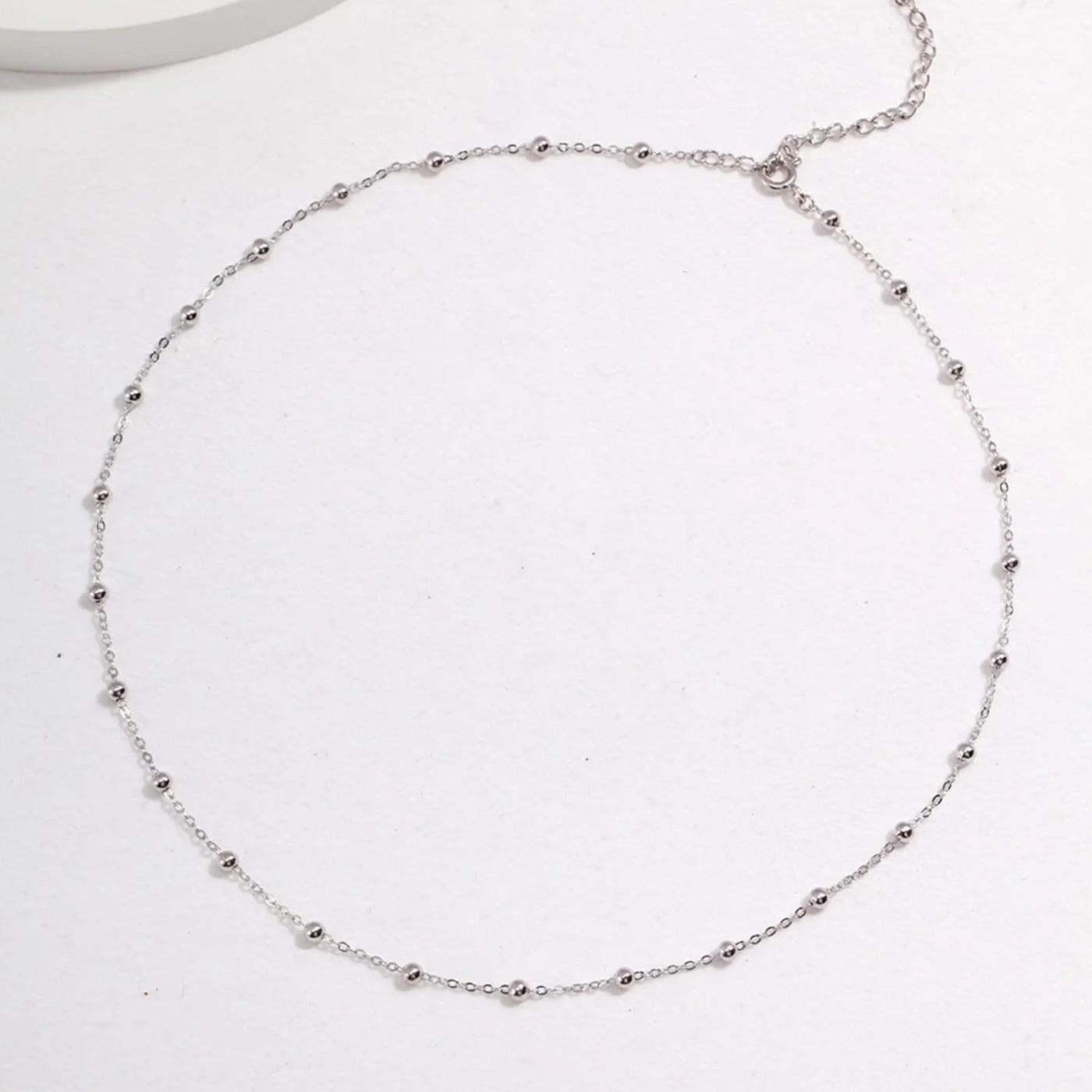 Delicate Beaded Chain Necklace in S925 Sterling Silver