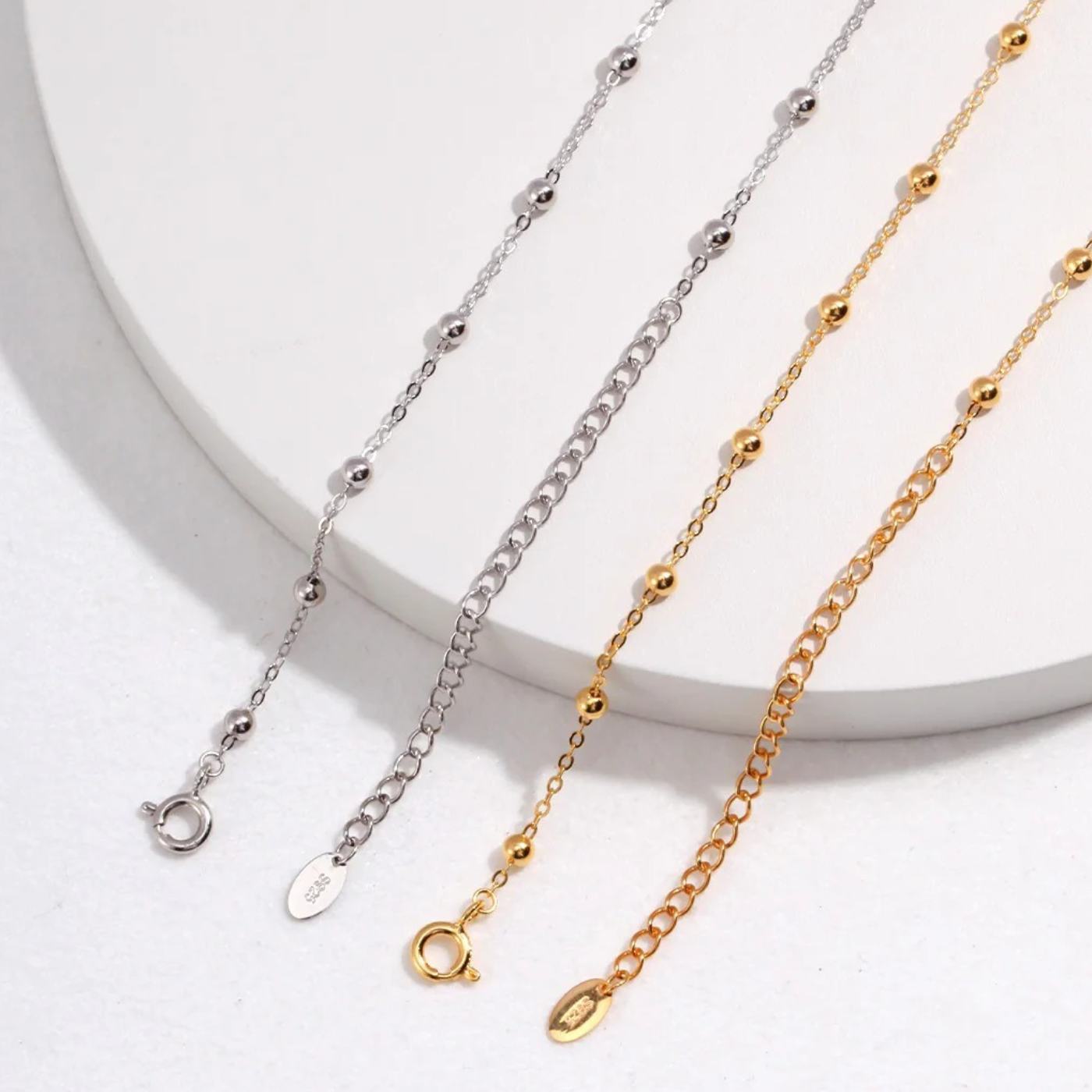 Delicate Beaded Chain Necklace in S925 Sterling Silver