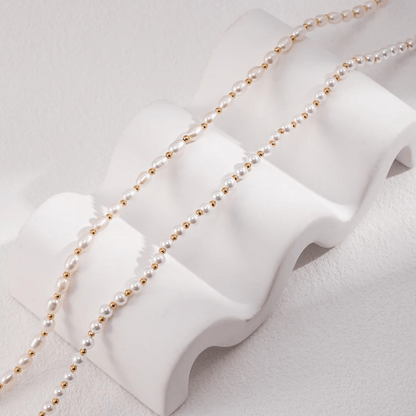 Petite Pearl & Bead Choker– 18K Vintage Gold Plated S925 Silver - Beloved Moments Jewels & Co. Inc.