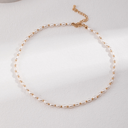 Petite Pearl & Bead Choker – 18K Vintage Gold Plated S925 Silver - Beloved Moments Jewels & Co. Inc.