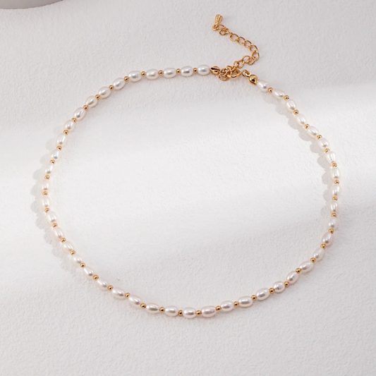 Petite Pearl & Bead Choker – Vintage Gold