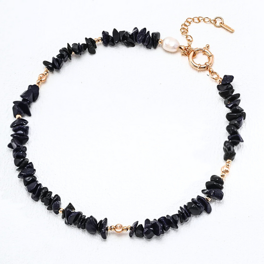 Midnight Elegance S925 Blue Sandstone & Pearl Necklace