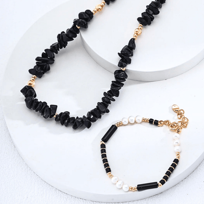 Midnight Elegance S925 Blue Sandstone & Pearl Necklace - Beloved Moments Jewels & Co. Inc.