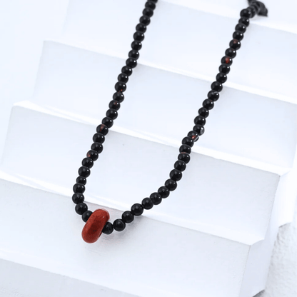 Noir Black Onyx & Red Gem Beaded Necklace – 925 Sterling Silver, Adjustable Length - Beloved Moments Jewels & Co. Inc.