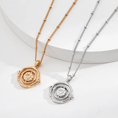 Vintage Rose Pendant Necklace – 18K Vintage Gold White Gold Plated S925 Silver - Beloved Moments Jewels & Co. Inc.