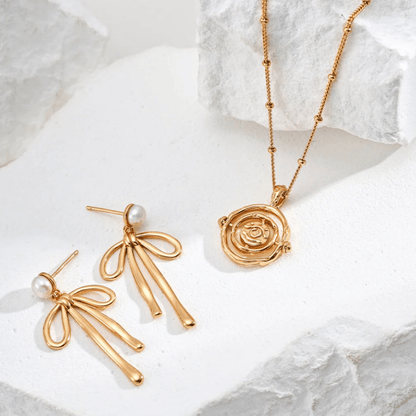 Vintage Rose Pendant Necklace – 18K Vintage Gold White Gold Plated S925 Silver - Beloved Moments Jewels & Co. Inc.