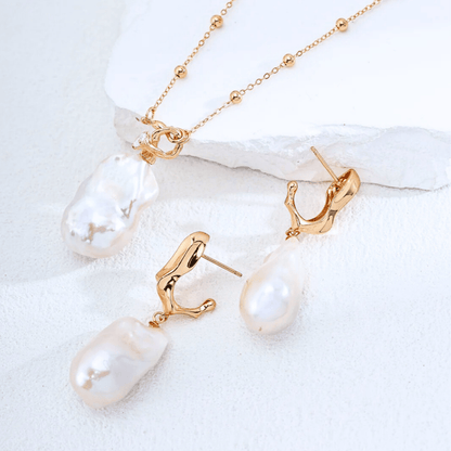 Vintage Gold Baroque Pearl Necklace - 18K Vintage Gold Plated S925 Sterling Silver - Beloved Moments Jewels & Co. Inc.