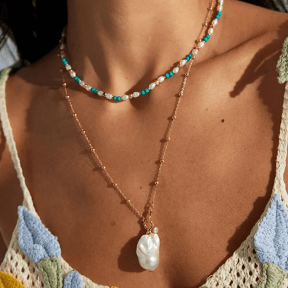 Vintage Gold Baroque Pearl Necklace -18K Vintage Gold Plated S925 Sterling Silver - Beloved Moments Jewels & Co. Inc.