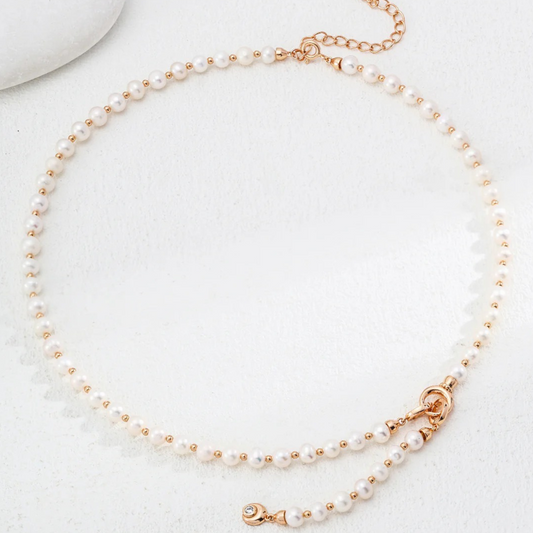 Pearl Toggle Necklace – S925 Sterling Silver in Vintage Gold & White Gold