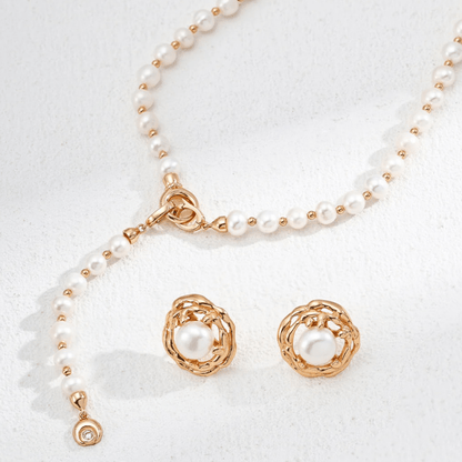 Pearl Toggle Necklace – S925 Sterling Silver in Vintage Gold & White Gold - Beloved Moments Jewels & Co. Inc.