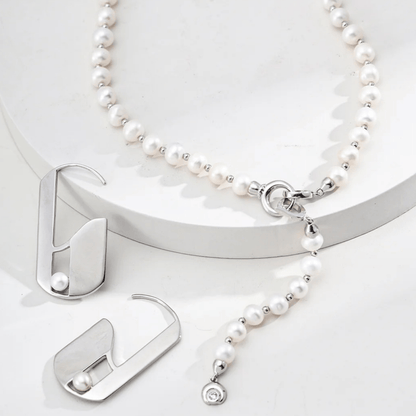 Pearl Toggle Necklace – S925 Sterling Silver in Vintage Gold & White Gold - Beloved Moments Jewels & Co. Inc.